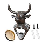 Wall Mounted Bottle Opener Bull Head Design Decor, 14cm Beer Opener for Bars, Cast Metal Cap Lifter with Intricate Bovine Features, Countertop Cabinet Mounted Tool for Popping Beverage Tops