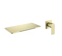 Wall Mounted Brass Bathroom Sink Tap Basin Mixer Tap, Brushed Gold, Brass Waterfall Bath Spout Filler Tap, Concealed Bathroom Bathtub Basin Faucet Gold Single Handle Two Holes Bath Taps,H