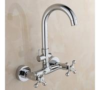 Wall-Mounted Brass Kitchen Faucet - Dual Handle Hot & Cold Mixer Tap - Premium Wall Faucet for Kitchen Sink - & Slish Design for Home & Commercial Use