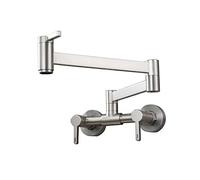 Wall-Mounted Brass Kitchen Faucet - Hot & Cold Water Mixer Foldable Design for Commercial Sin Sk Brushed h Ideal for Pot Filling & Culinary Use.