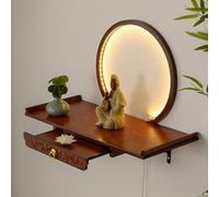 Wall-Mounted Buddha Statue Stand Shrine Altar Table, Buddha Altar Shelf Shrine with LED Light, Retractable Bamboo Prayer Offering Table, for Prayer, Divination(Walnut,40cm/15.7in)