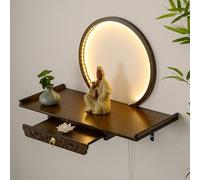 Wall-Mounted Buddha Statue Stand Shrine Altar Table, Buddha Altar Shelf Shrine with LED Light, Retractable Bamboo Prayer Offering Table, for Prayer, Divination(Walnut,40cm/15.7in)