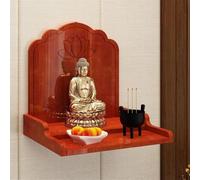 Wall-Mounted Buddha Statue Stand, Shrine Altar Table, Wood Meditation Table, Chinese Style Guan Gong God of Wealth Pagoda Shelf, Prayer Buddhist Niche Incense Table,A,42X37X43CM