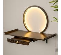 Wall-Mounted Buddha Statue Stand with LED Light - Bamboo Altar Shelf for Incense Offering, Retractable Pull Plate, Small Buddhist Shrine Table, Home Decor