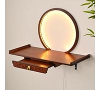 Wall-Mounted Buddha Statue Stand with LED Light - Bamboo Altar Shelf for Incense Offering, Retractable Pull Plate, Small Buddhist Shrine Table, Home Decor