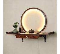 Wall-Mounted Buddha Statue Stand with LED Light Household Small Buddhist Shrine Altar Table with Retractable Pull Plate Bamboo Prayer Offering Table(Orange,50cm)