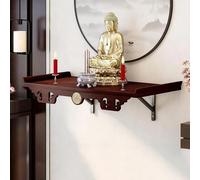 Wall-mounted Buddha Statue Stand Wooden Meditation Altar Table, Spiritual Practice Offering Table with Retractable Pull Plate for Guanyin Shrine