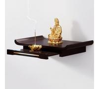 Wall-Mounted Buddha Statue Table, Chinese Design Stand with Telescopic Storage, Wooden Buddhist Niche Incense Table, Home Shrine Buddha Platform