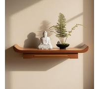 Wall Mounted Buddhist Altar Cabinet with Hidden Pull Out Tray, Wooden Pooja Mandir Butsudan Statue Display Shrine for Home Decoration