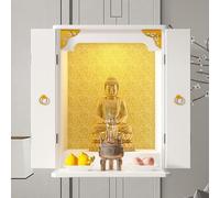 Wall-Mounted Buddhist Cabinet, Wood Shelf, Chinese Buddha Statue Stand Shrine for Home, Temple Buddha Shrine (White, 15.7 * 11.4 * 20.8in)