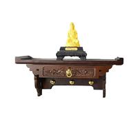 Wall-mounted Buddhist Shelf Shrine,Nan Bamboo Altar table with Telescopic Pull Plate for Incense and Meditation,Antique Carving Altar Cabinet for Buddha Pooja Spiritual Prayer,40cm/15.7in