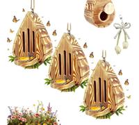 Wall Mounted Butterfly House Wooden Hanging Butterfly Shelter with Nectar Feeder Tray Outdoor Insect Habitat for Garden Yard (Natural Wood,Three pieces)