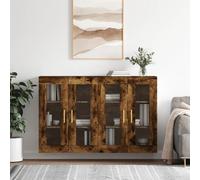 Wall Mounted Cabinet 2pcs Smoked Oak Engineered Wood Glass 69.5x34x90cm Storage
