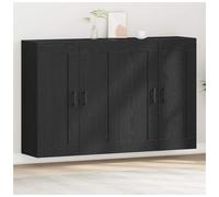 Wall-mounted cabinet 69.5x34x90cm Black Oak engineered wood 4-door modern unit.