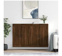 Wall Mounted Cabinet 69.5x34x90cm Brown Oak Engineered Wood 4-Door Storage Unit