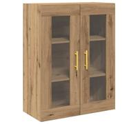 Wall Cabinet Artisan Oak 69.5x34x90cm Engineered Wood 2 Door Glass Gold Modern+