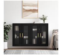 Wall-mounted cabinet Black Engineered Wood 69.5x34x90cm 4-Door Glass Storage Set