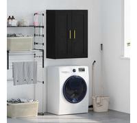 Wall Mounted Cabinet Black Oak 69.5x34x90cm Engineered Wood 2 Door Gold Handles