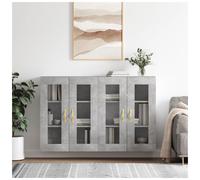 Wall Mounted Cabinet Concrete Grey 69.5x34x90cm Engineered Wood 4 Glass Doors XL