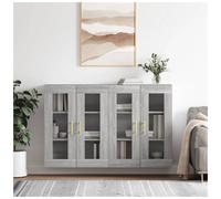Wall Mounted Cabinet Grey Sonoma 69.5x34x90cm Engineered Wood 4 Door Glass Hall
