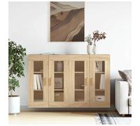 Wall-Mounted Cabinet High Gloss White 69.5x34x90cm Engineered Wood 4-Door Glass
