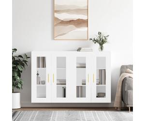 Wall Mounted Cabinet Set 2pcs White Modern Engineered Wood & Glass 69.5x34x90cm