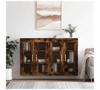 Wall Mounted Cabinet Smoked Oak Engineered Wood 69.5x34x90cm 4 Glass Doors Unit