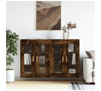 Wall Mounted Cabinet Smoked Oak Engineered Wood 69.5x34x90cm 4 Glass Doors Unit