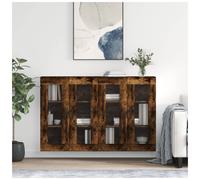 Wall Mounted Cabinet Smoked Oak Engineered Wood Slim 4 Doors Glass 69.5x34x90cm