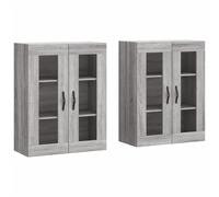 vidaXL 2 Glass Door Grey Sonoma Wall Mounted Cabinet 2 Pack - Size: 90 x 69.5 x 34cm - Wilko