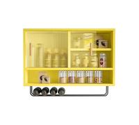 Wall-Mounted Cabinet with Acrylic Sliding Doors - Versatile Kitchen Storage Shelf & Display Organizer for Living Room, Dining Room, Bathroom (Yellow, 100x50x28cm)