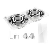 Wall Mounted Cat Bowls - Raised Pet Feeder, Hanging Cat Dish Rack | 15.16x7.87 inches Elevated Food Water Station, Stainless Steel Feeding Holder, Small Pet Bowl Solution Near Window Or Furniture