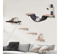 Wall Mounted Cat Climber Set, Cat Wall Shelves,Cat Wall Furniture Set,with Hammock,Jumping Boards,Sofa,Steps,Scratching Post,Hanging Ball and Felt Pads, Suit for Cats Climb, Jump,Scratch-Dark