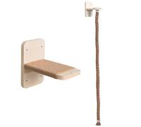 Wall Mounted Cat Climbing Set for Cats, Dual Platforms, 59.1 Inch Cat Climbing Rope, Cat Jumping Platform, Scratching Holder, Wooden Base and Hemp Rope, Customizable Wall Play, Brown