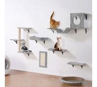 Wall Mounted Cat Shelves Tree with Jump Boards Hammock Sofa Grip Set of 6