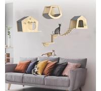 Wall Mounted Cat Shelves, Wooden Cat Wall Shelver, Wall Furniture, Kitty House for Indoor Cats Or Kittens(7pcs)