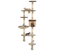 Wall Mounted Cat Tree with Sisal Scratching Posts, 194cm Tall Multi-Level Cat Tower, Plush Cat House & Perches, Beige & Brown Cat Furniture for Indoor Cats