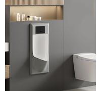 Wall-Mounted Ceramic Urinal for Men, Induction Washout Adult Urinals with Open Panel, for Small Bathrooms & Restrooms(Gray)