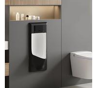 Wall-Mounted Ceramic Urinal for Men, Induction Washout Adult Urinals with Open Panel, for Small Bathrooms & Restrooms(Black)