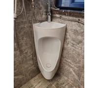 Wall Mounted Ceramic Urinal with Wash Basin and Mounting Accessories for Bathroom, Garage, Basement, and School Use