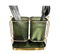 Wall Mounted Chopstick Container Kitchen Utensil Organizer Spork Spoon Holder Cutlery Drying Rack For Home Green And Gold Kitchen Organizer