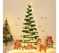 Wall Mounted Christmas Twig Tree With 50 LED Lights - Battery Operated, Flat Garland for Indoor Home Wall Decor - Space-Saving Hanging Tree