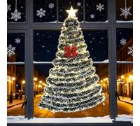 Wall Mounted Christmas Twig Tree with LED Lights, Bow and Star Topper, 10m Christmas Decorative Ribbon, DIY Space-Saving Xmas Decor Ideas for Small Space Home Holiday Decoration