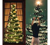 Wall Mounted Christmas Twig Tree with LED Lights, Christmas Tree String Light, Space-Saving Rattan Garland Decoration for Indoor Home Wall Decor, Battery Operated (500CM)