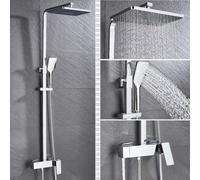 Wall Mounted Chrome/Black Bathroom Faucet Set with Rain Shower Head Bath Shower Mixer Tap Luxury Shower Faucet for Bathtub Modern Chrome Finish HighPressure Design