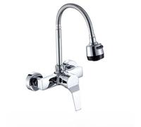 Wall-Mounted Chrome Kitchen Faucet with 360° Swivel, Flexible Hot & Cold Mixer Tap, Universal Dual Hole Design, Sink A2