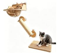 Wall Mounted Climbing Shelves for Cats with Sisal Scratching Post, Solid Wood Suction Cup Cat Wall Shelves for Sleep, Play and Climb