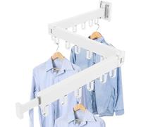 Wall Mounted Clothes Drying Rack Space Saving Clothes Drying Airer Rack, Retractable Fold Away Laundry Drying Rack Outdoor & Indoor Neat Formal Drying Rack (White - Three Rod - 114cm)