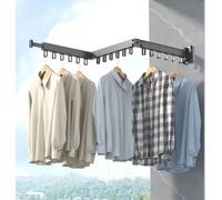 Wall Mounted Clothes Drying Rack Space Saving Clothes Drying Airer Rack, Retractable Fold Away Laundry Drying Rack Outdoor & Indoor Neat Formal Drying Rack (Black - Three Rod - 114cm)