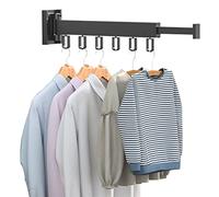 Wall-Mounted Clothes Drying Rack Space-Saving Retractable Folding Hanger Compact Laundry Solution for Balcony & Bathroom Black Adjustable Design
